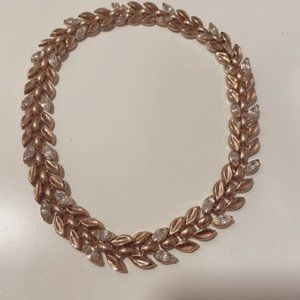 Stamped Trifari Crown Necklace - Gold and Glass "Diamond"